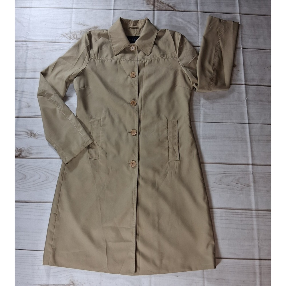 Kenneth Cole Reaction Khaki Tan Trench Coat Women Size M Checkered Lining